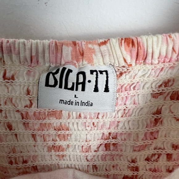 Bila 77 Via Marisol Peach Floral Print 100% Cotton Ruffle Detail Midi Dress Sz L - Picture 12 of 14